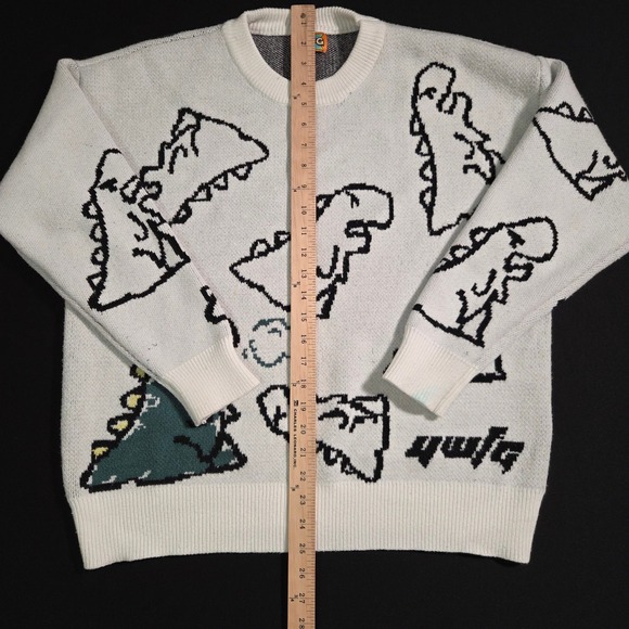 YWFG White Dinosaur Graphic Knit Sweater Women's Size L - Picture 5 of 8